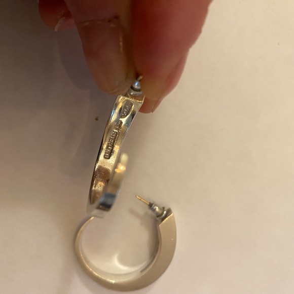 Sterling Silver Spike Hoop Earrings 1.5" - Picture 7 of 8